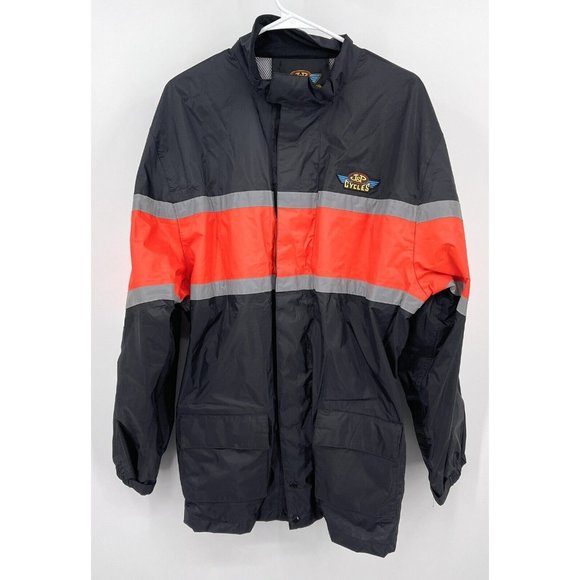 J&P Cycles Other - J&P Cycles Black Mesh Lined Full Zip Reflective Rain Jacket Coat Unisex Size L